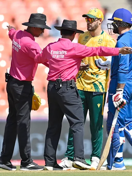 Mohammad Nabi discusses Ngidi's wrist band with umpires | T20WC 2026