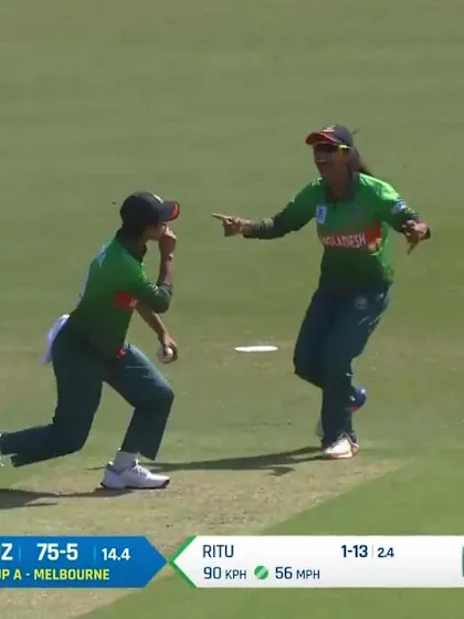Logo of WT20WC: NZ v Ban – Fahima Khatun takes a good catch to dismiss Katey Martin
