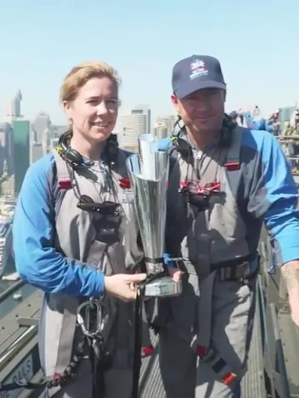 WT20WC Trophy Tour: Bridge climb with Alex Blackwell and Michael Clarke 