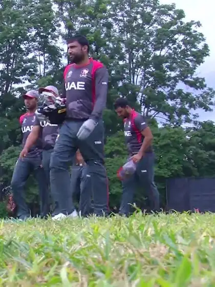 Ireland's Andy McBrine hits a six off his second ball to end the innings