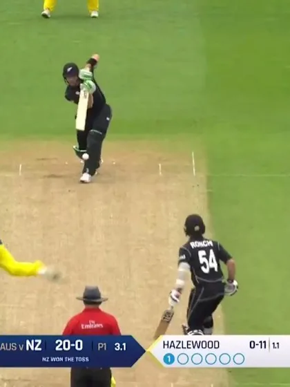 Logo of WICKET: Guptill falls to Hazlewood for 26