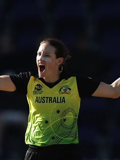 Logo of WT20WC: Aus v NZ - Schutt takes her third wicket of the day