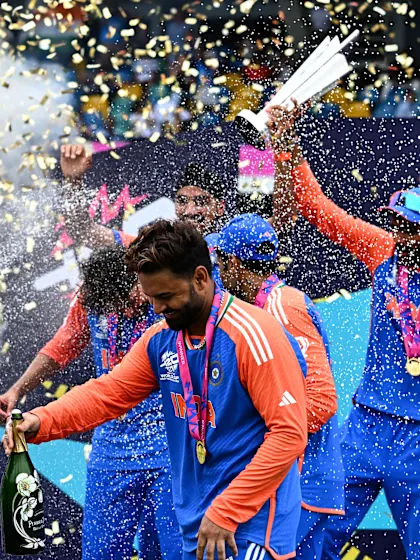 India celebrate winning the ICC Men's T20 World Cup 2024