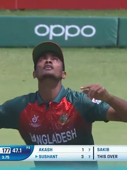 ICC U19 CWC: IND v BAN – Sushant Mishra holes out off Sakib