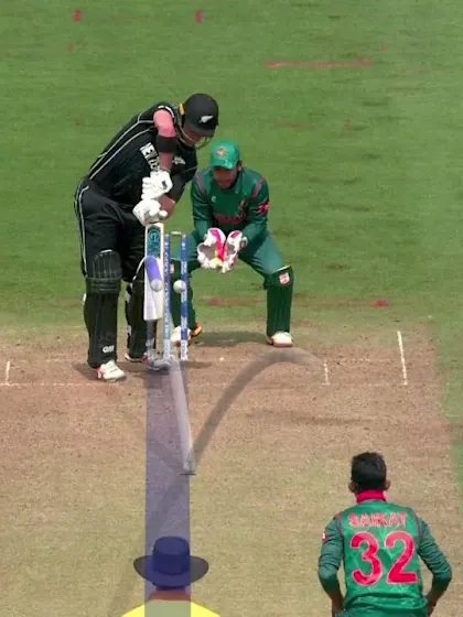 Logo of WICKET: Corey Anderson is dismissed by Mosaddek Hossain for a duck