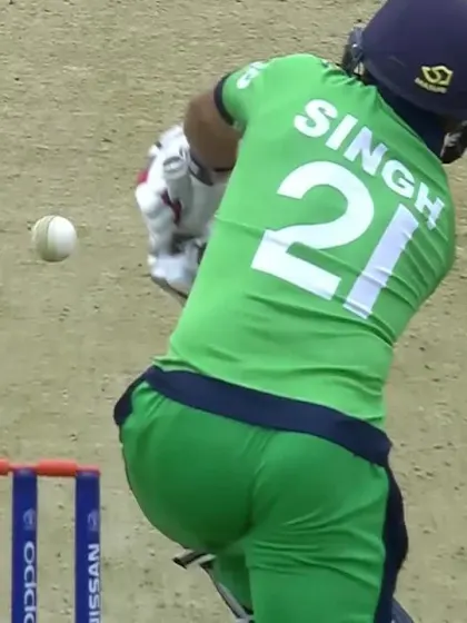 Brad Wheal picks up his third against Ireland, bowling Simi Singh
