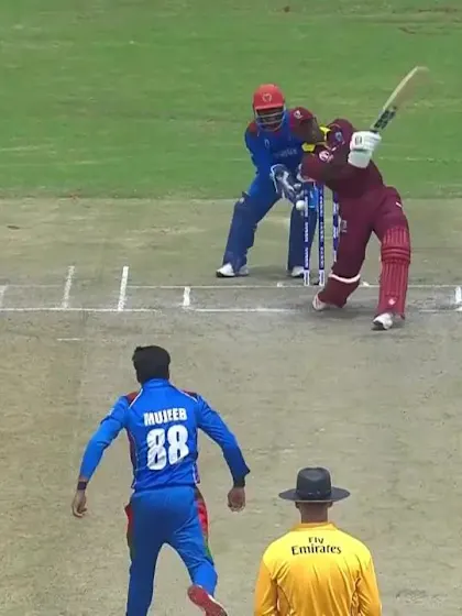 Logo of Mujeeb Ur Rahman ends Rovman Powell's innings on 44