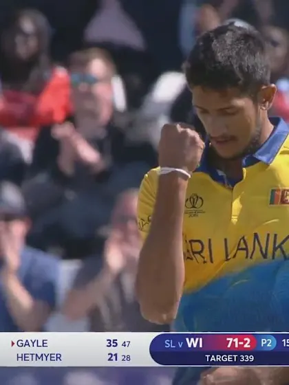 Logo of CWC19: SL v WI - Kasun Rajitha gets the huge wicket of Chris Gayle
