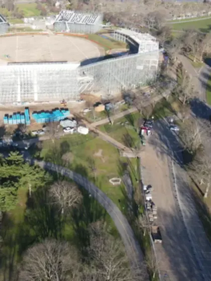 Fly over of the Nassau International Cricket Stadium in New York.