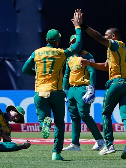 Logo of Marco Jansen grabs a screamer in slips | NED v SA | T20WC 2024