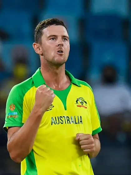 Logo of Josh Hazlewood's brilliant Powerplay spell