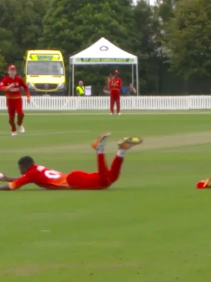 Petrus Burger flipped for 8 with a great diving catch from Robert Chimhinya