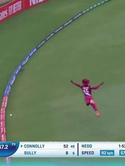ICC U19 CWC: WI v AUS - Connolly six just evades the diving fielder!
