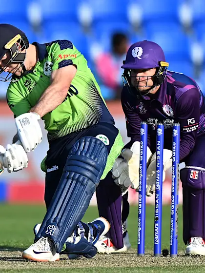 Logo of SIX: Curtis Campher hits hard into the crowd - Scotland v Ireland | T20WC 2022