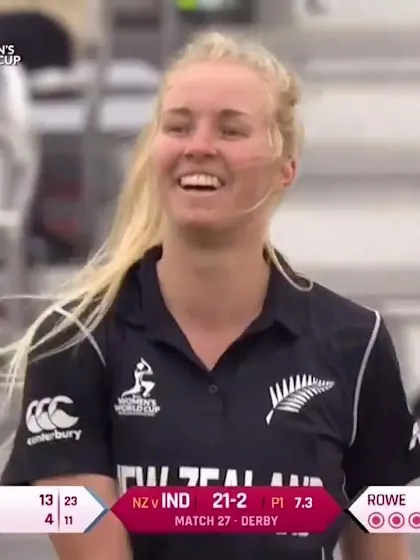 Logo of WICKET: Smriti Mandhana is castled by Hannah Rowe for 13