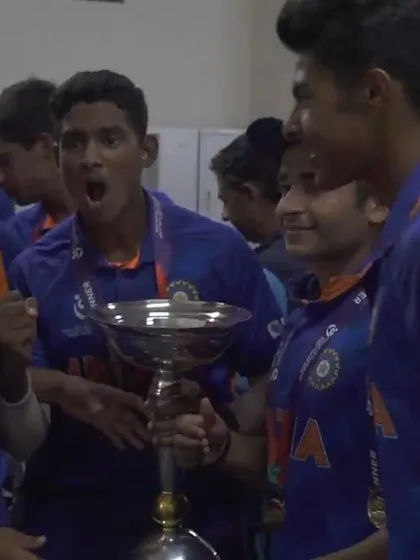 A sneak peek inside the Indian dressing room celebrating their 2022 ICC Men's U19 CWC triumph