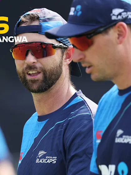 At the nets with New Zealand batter Devon Conway and Pommie Mbangwa | CWC23