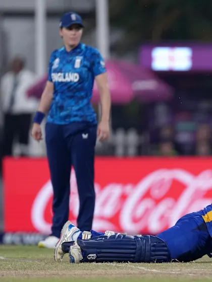 Athapaththu stretchered off against England | CWC25