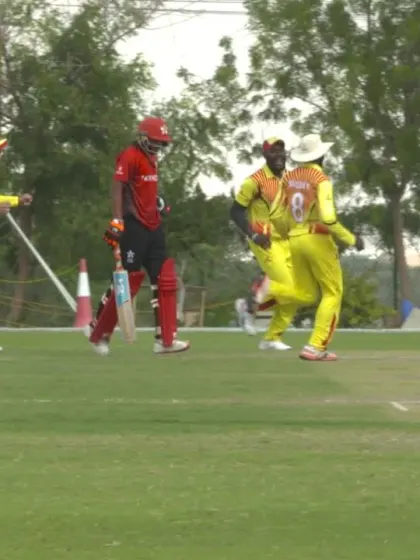 CWC Challenge League B: Hong Kong v Uganda – Riazat Ali Shah of Uganda runs out Haroon Arshad
