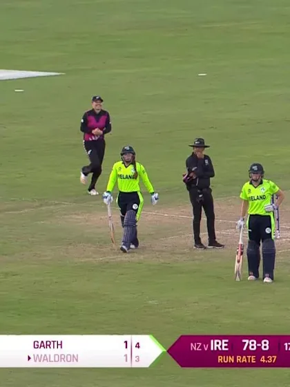 NZ v IRE: Mary Waldron caught and bowled by Jess Watkin