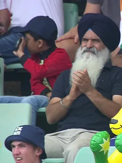 Logo of Harjas Singh with a Six vs. India