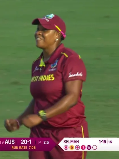 WI v AUS: Beth Mooney caught off Shakera Selman at mid-off