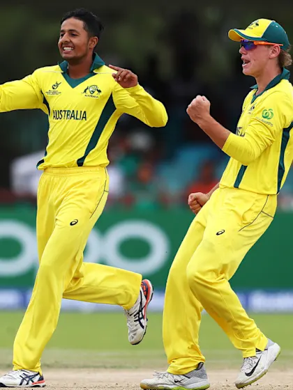 Tanveer Sangha takes the wicket of Yashasvi Jaiswal at U19 CWC