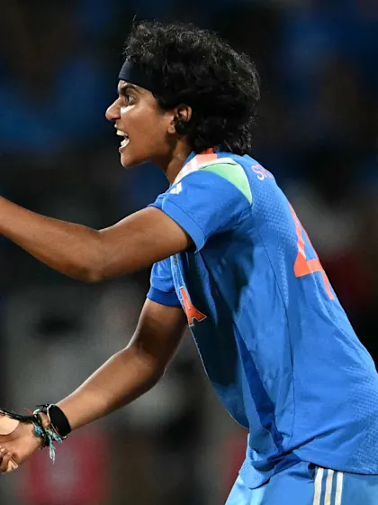 Charani traps Bosch for a duck to make it two wickets for India | CWC25