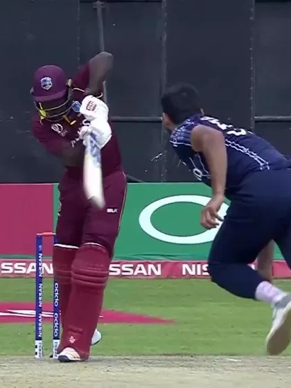 Powell deflects onto his stumps to give Sharif his third!