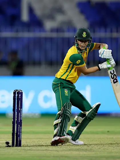Marizanne crunches down the ground for a four | WT20WC 2024
