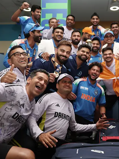 Logo of Celebrations in the Indian dressing room after their Champions Trophy 2025 triumph