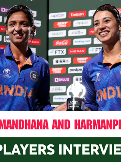 Logo of Centurion Mandhana interviews centurion Harmanpreet | West Indies v India | CWC22