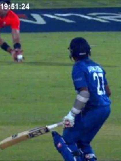 M22: Eng v SL - replays seen by 3rd umpire Steve Davis to make his decision on the Michael Lumb low catch