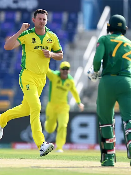 Josh Hazlewood with a beauty to dismiss van der Dussen