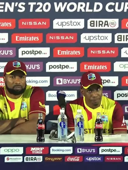 6 November - Abu Dhabi - West Indies players Kieron Pollard and Dwayne Bravo post-match press conference