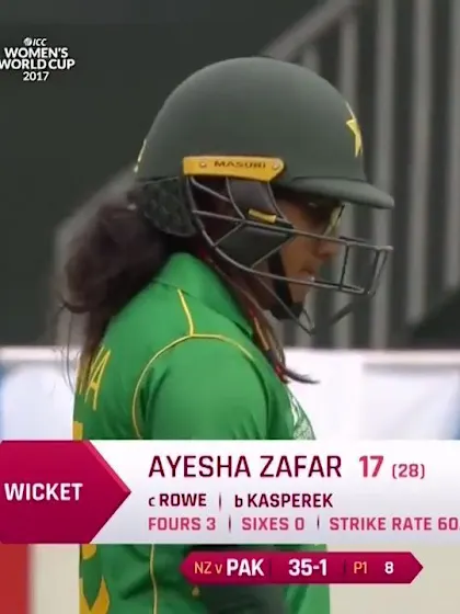 WICKET: Ayesha Zafar is caught off the bowling of Leigh Kasperek for 17
