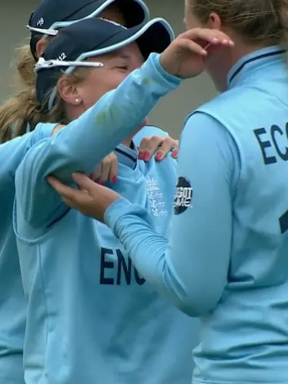 WICKET: Wyatt holds a sharp catch to dismiss Knight