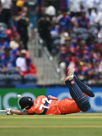 Sybrand Engelbrecht is run out at the non-striker's end | T20WC 2024