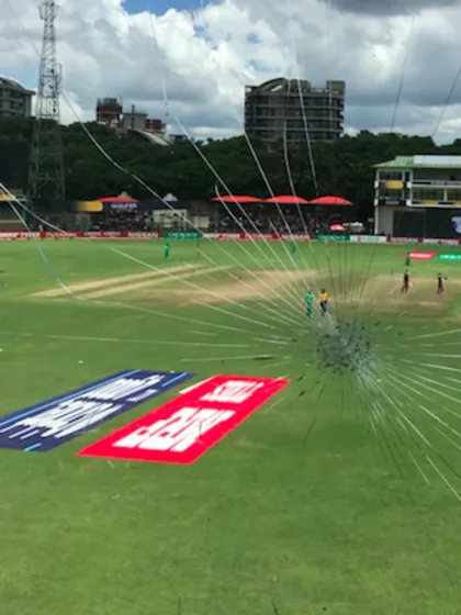 CWCQ POTD - Rovman Powell smashes the press box window with a six!