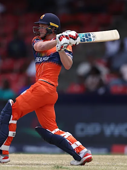 Sybrand Engelbrecht hits one onto the roof | BAN v NED | T20WC 2024