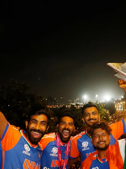 India celebrate in the open bus parade after T20 World Cup glory
