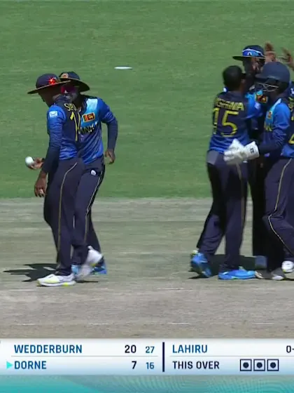 Logo of Vishwa Lahiru with a Caught Out vs. West Indies