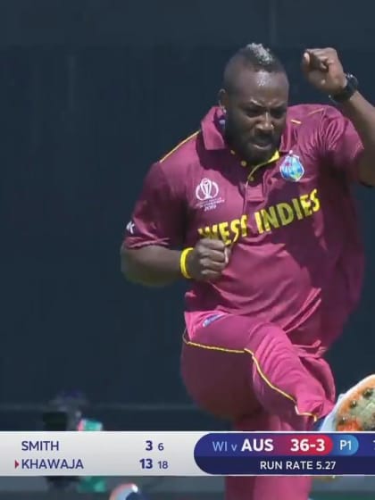 CWC19: AUS v WI - Great catch from Hope gets rid of Khawaja