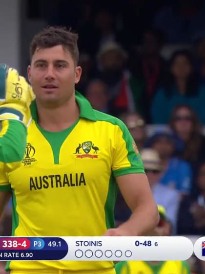 CWC19: IND v AUS - Stoinis produces a fantastic reflex catch off his own bowling to dismiss Dhoni