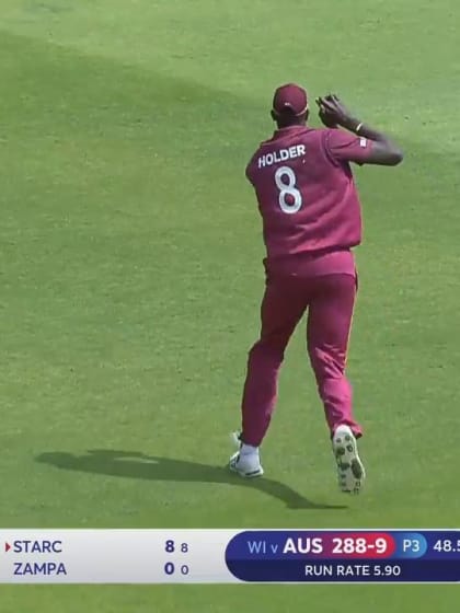 CWC19: AUS v WI - Starc is caught by Holder at long-on to finish Australia's innings