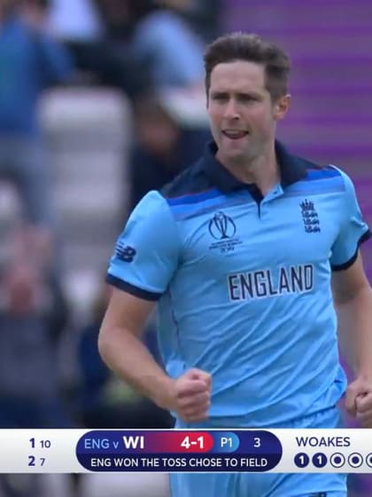 CWC19: ENG v WI - Lewis is bowled early by Woakes