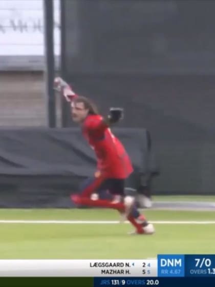 ICC Men's T20 World Cup Europe Final 2019, Jersey v Denmark - Jersey keeper makes outstanding catch on the rope