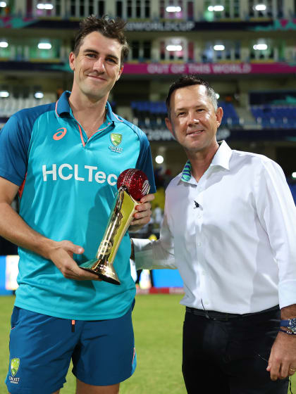 Pat Cummins presented the Sir Garfield Sobers Trophy by Ricky Ponting 