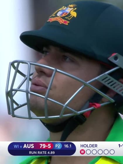 CWC19: AUS v WI - Stoinis is caught at mid-wicket off Holder