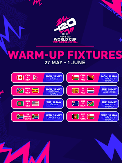 ICC Men's T20 World Cup 2024 - Warm-Up Fixtures